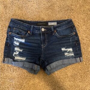 Aeropostale Women's Ripped Jean Shorts - Dark Blue